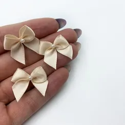 Бантик персиково-бежевый с бусинкой, Arta-F