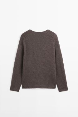 Massimo Dutti Свитер из 100% кашемира с V-образным вырезом, пестро-коричневый