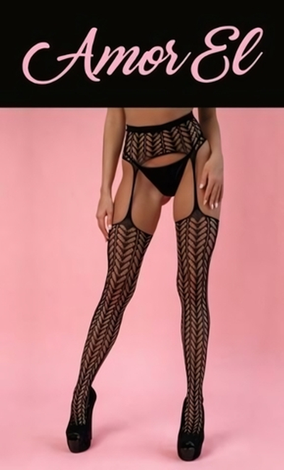 Эффектные чулки с поясом (Размер: S-M-L) (Цвет: черный)