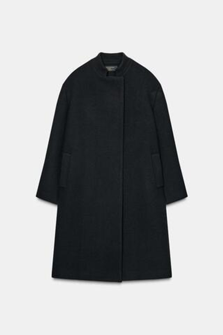 ZARA ПАЛЬТО ИЗ СМЕСОВОЙ ШЕРСТИ — ZW COLLECTION, МОРСКОЙ ТЕМНО-СИНИЙ