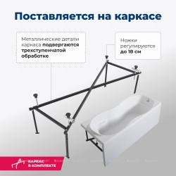 Акриловая ванна Aquanet (Акванет) Tessa NEW 170x70 с каркасом