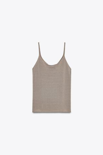ZARA ТРИКОТАЖНЫЙ ТОП НА БРЕТЕЛЯХ, КОРИЧНЕВАТЫЙ