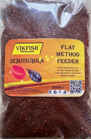 Прикормка VIKFISH  FLAT METHOD FEEDER          Земляника 1000г