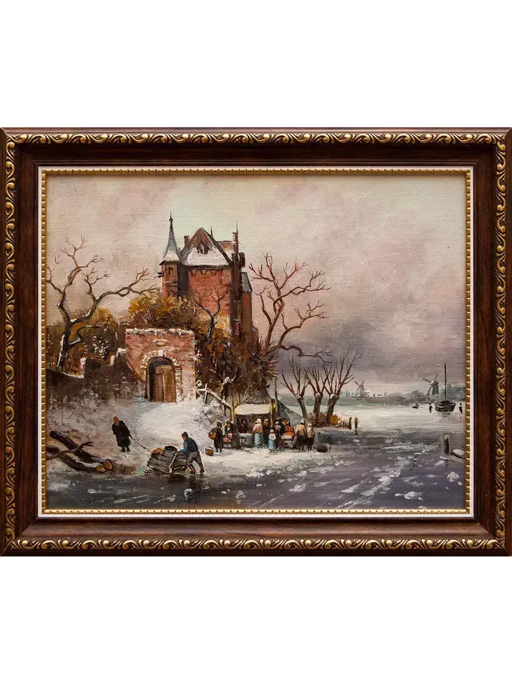 Картина маслом "Зимний пейзаж с замком" Воробьев