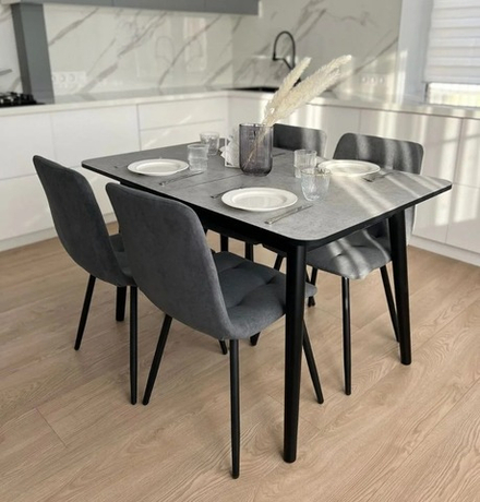 Кухонный раздвижной стол Бетон 120x70 и 4 стула Дублин цвет темно серый