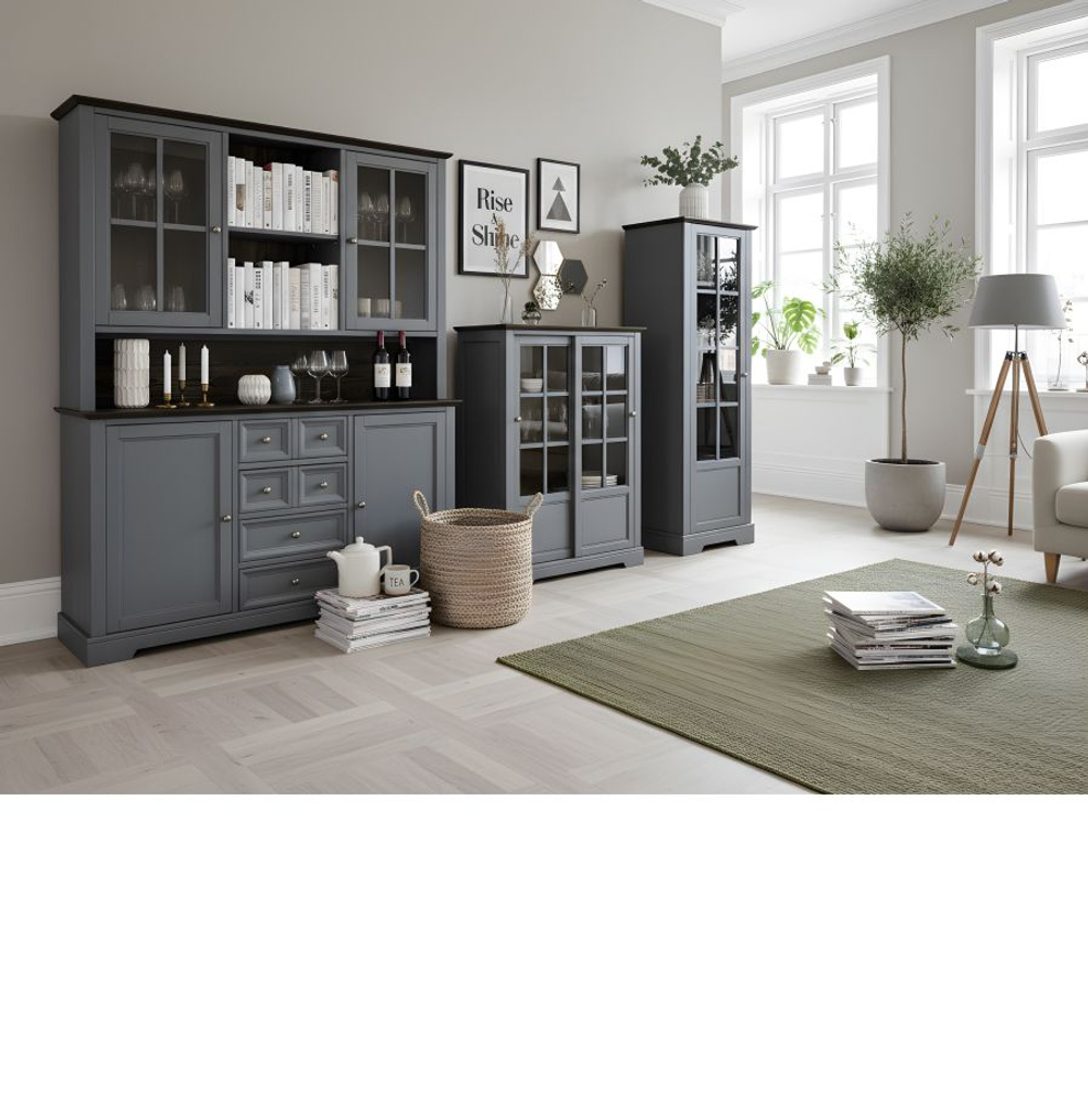 Шкаф витрина, 60х41х170, Лэйквью, сервант с 4 полками, из массива сосны, MAKOSA