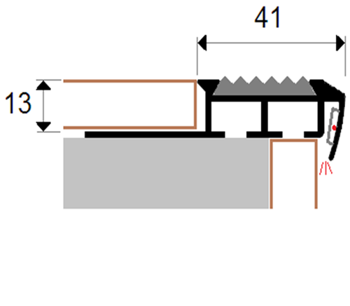 Алюминиевый краевой профиль для ступеней с резиной FSM