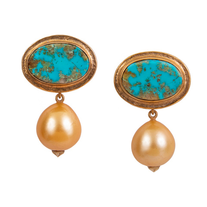 Серьги Антик с Бирюзой (м-ние Узбекистан) и золотым жемчугом