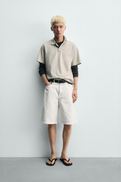ZARA ШОРТЫ BAGGY FIT, БЕЛЫЙ