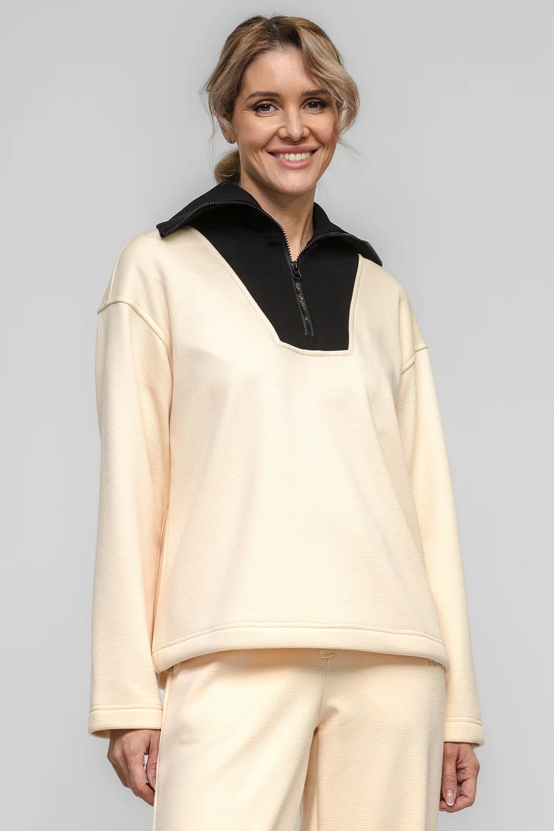 Свитшот с декорированным воротом, женский, цвет "Кремовый мёд"