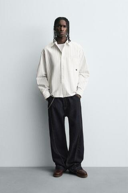 ZARА РУБАШКА В ПОЛОСКУ С КАРМАНОМ, ПОЛОСКИ