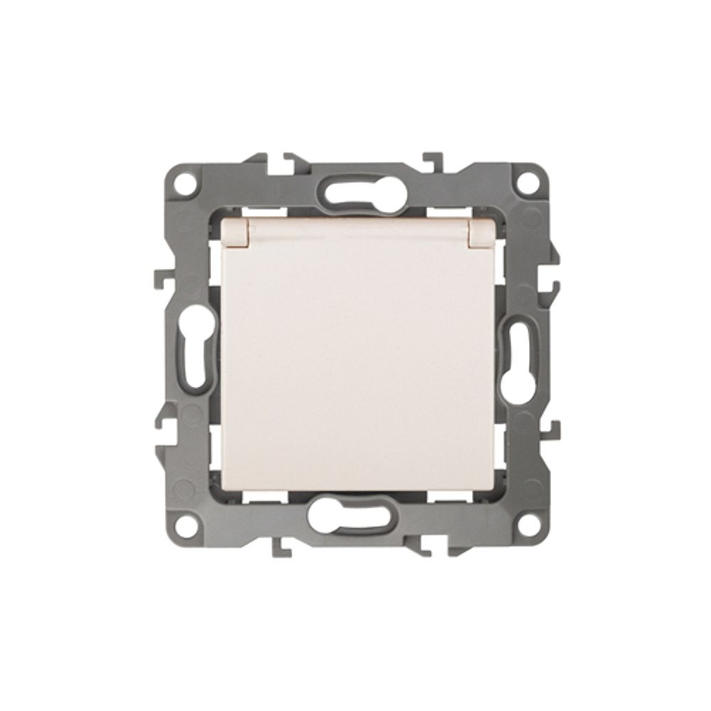 Розетка ЭРА Серия 12 12-2103-02 с заземлением 2P+E Schuko со шторками с крышкой 16A-250В IP20 слоновая кость