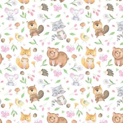 Лесные друзья, лес, веселые зверята, лесные животные принт.