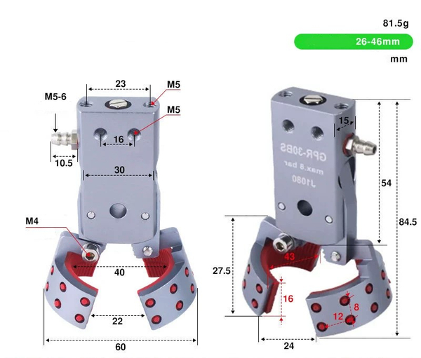 GPR-30BS side air intake (clamping range: 26-46mm) without detection