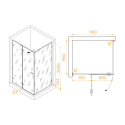 Душевой уголок с распашной дверью на петлях - RGW SV-040B (Прозрачное, 1200x1000)