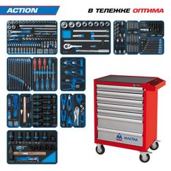 KING TONY (934-327AMR) Набор инструментов "ACTION" в красной тележке, 327 предметов