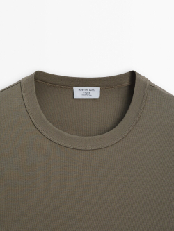 MASSIMO DUTTI Хлопковая футболка с короткими рукавами - Studio, хаки