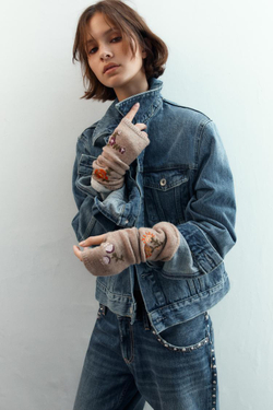 ZARA МИТЕНКИ С ЦВЕТОЧНОЙ ВЫШИВКОЙ, РЫЖЕВАТО-КОРИЧНЕВЫЙ