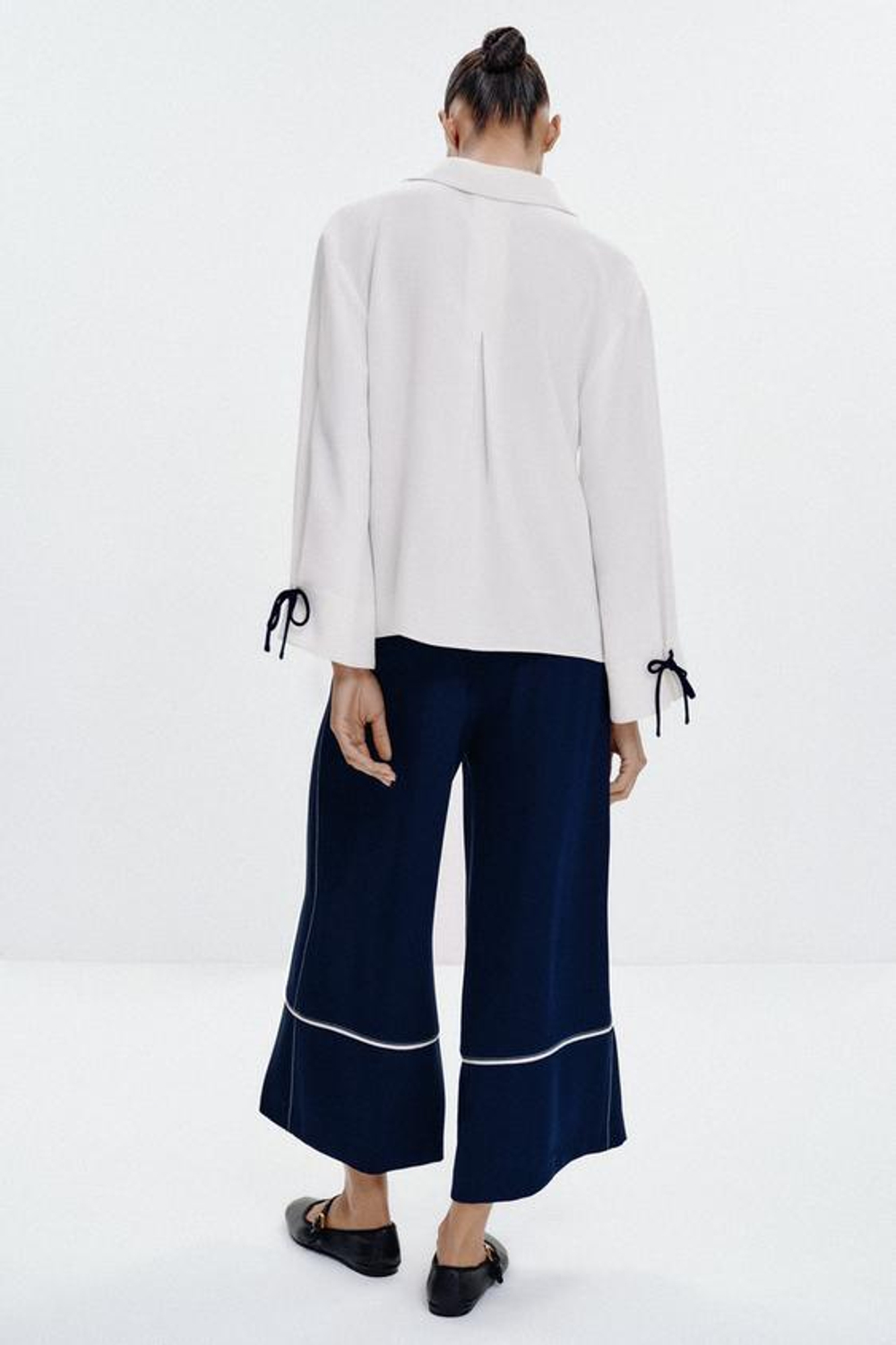 ZARA БРЮКИ-КЮЛОТЫ С ДЕКОРАТИВНОЙ СТРОЧКОЙ, МОРСКОЙ СИНИЙ