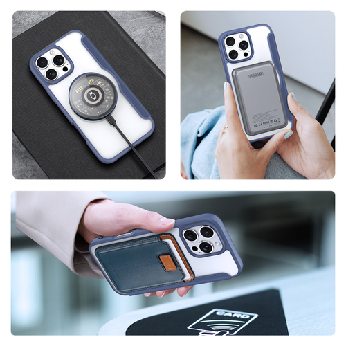 Прозрачный чехол книжка синего цвета с поддержкой MagSafe от Dux Ducis для iPhone 16 Pro Max, серия Skin X Pro Series Case