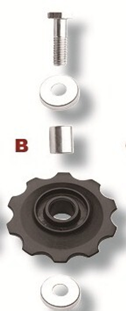 Ролик заднего переключателя POWER, нижний , 10Т, с пыльниками, втулкой и осью, пластик, черный (1000)