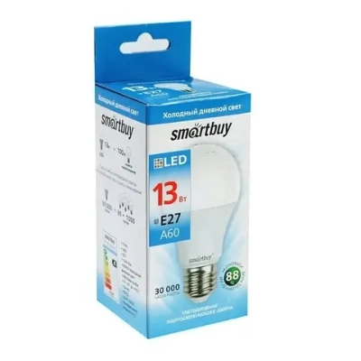 Лампа Smartbuy, Е27, 13Вт, A60 (груша), 220В, 960Лм, 4000К (100)