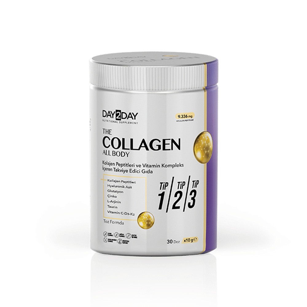 Day2Day Collagen All Body 1-2-3-tip 300 gr | Коллагеновый пептид типа 1-2-3 с витамином D3+K2