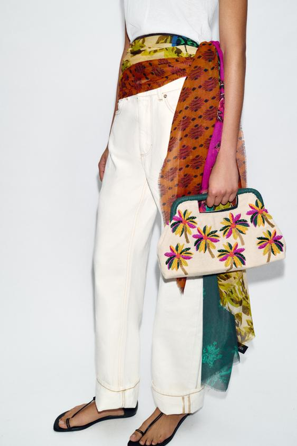 ZARA СУМКА-МЕШОК С БУСИНАМИ И ПРИНТОМ, РАЗНОЦВЕТНЫЙ