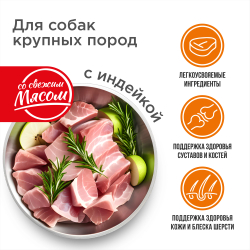 Корм сухой для взрослых собак крупных пород, премиум полнорационный сбалансированный, с индейкой, 2,5 кг, QUATTRO
