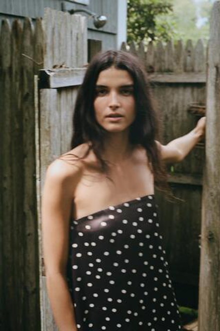 ZARA АТЛАСНЫЙ ТОП БЕЗ БРЕТЕЛЕЙ, КОРИЧНЕВЫЙ/ЭКРЮ