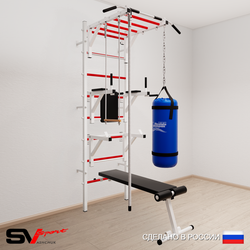 Шведская стенка Sv Sport 5663 (Турник рукоход/Брусья/Стойка/Скамья/Канат/Трапеция/Цепь/Мешок 30кг)