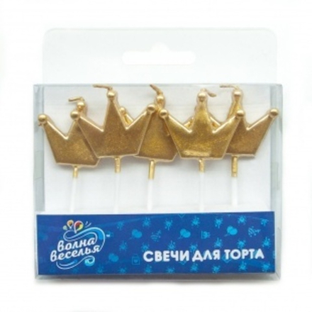 Свечи Короны, Золото, Металлик, 2,5 см, 5 шт.