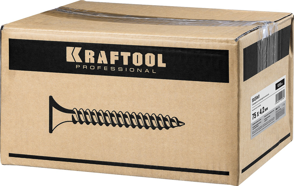 KRAFTOOL СГМ, 75 х 4.2 мм, фосфатированное покрытие, 1200 шт (5,71 кг.), саморез гипсокартон-металл (3001-75)