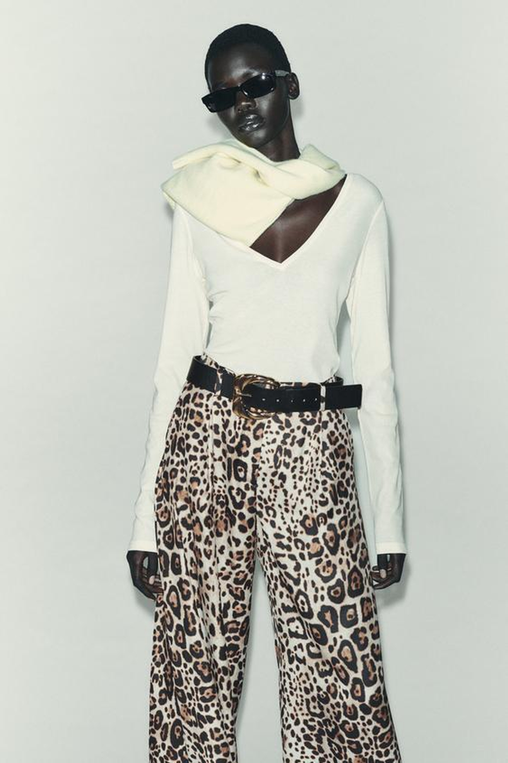 ZARA ШИРОКИЕ БРЮКИ ИЗ АТЛАСА С РЕМНЕМ, ЛЕОПАРДОВЫЙ