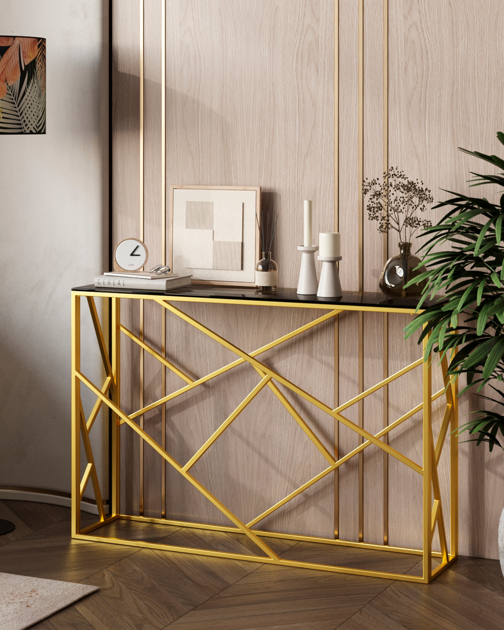 Консоль АРТ ДЕКО 115*30 золото стекло smoke