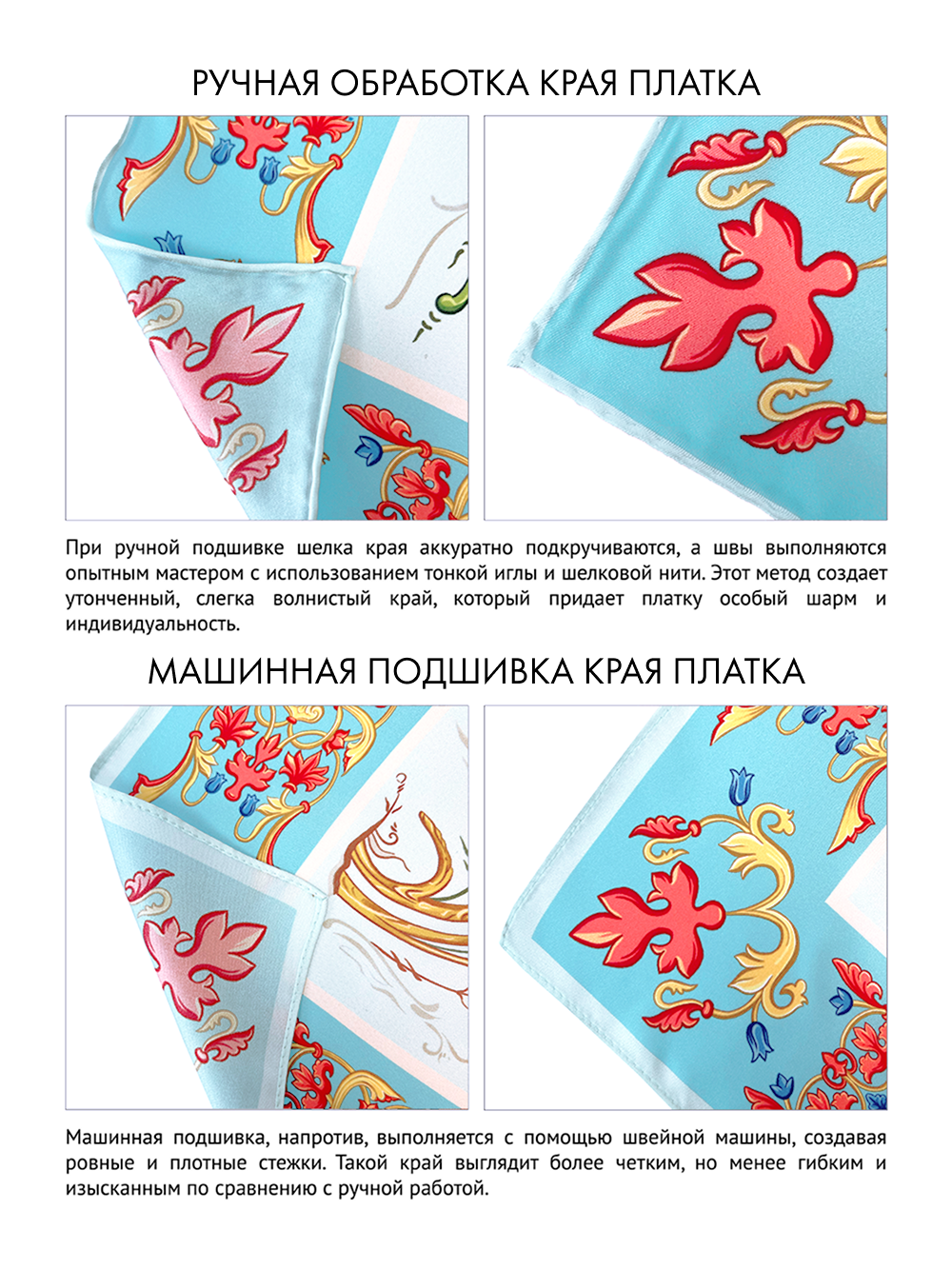 Платок «Зачатьевская роспись. Райский сад» голубой 100% шёлк