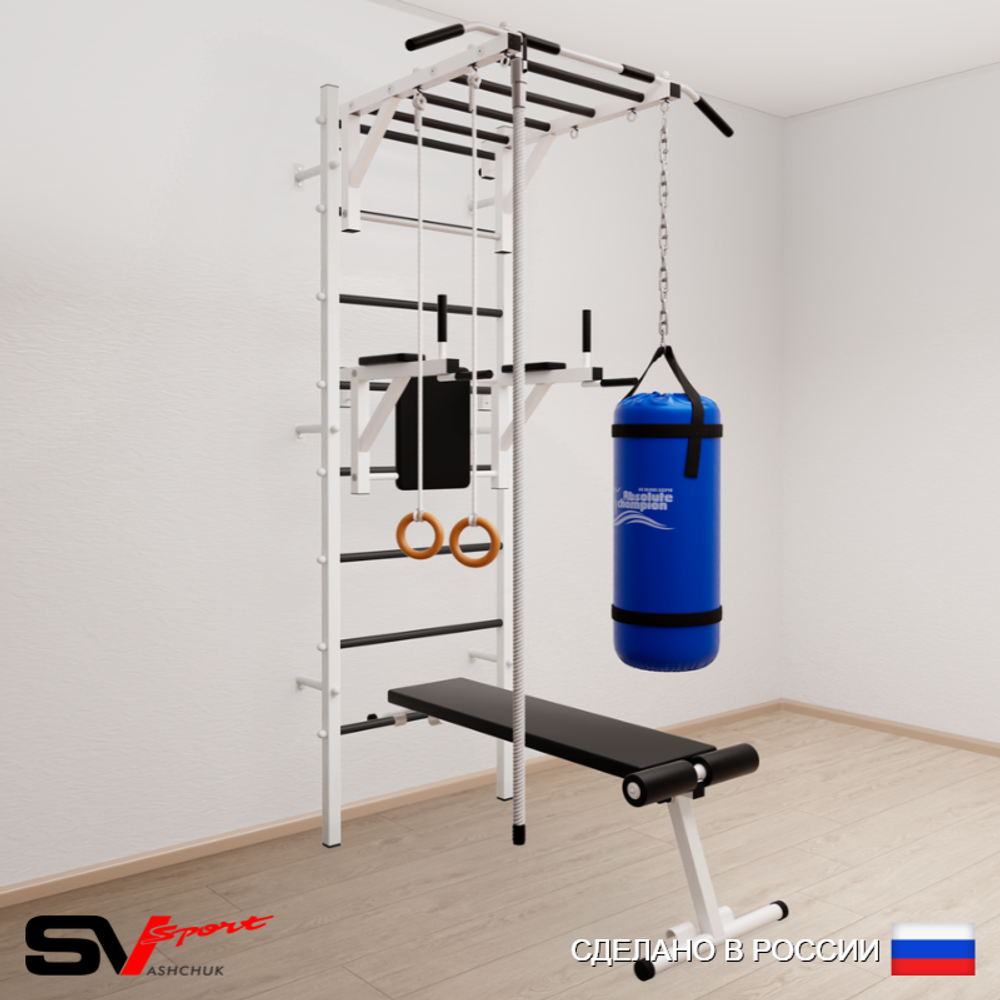Шведская стенка Sv Sport усиленная 6541 (Турник рукоход/Брусья/Скамья/Канат/Кольца/Цепь/Мешок 15кг)