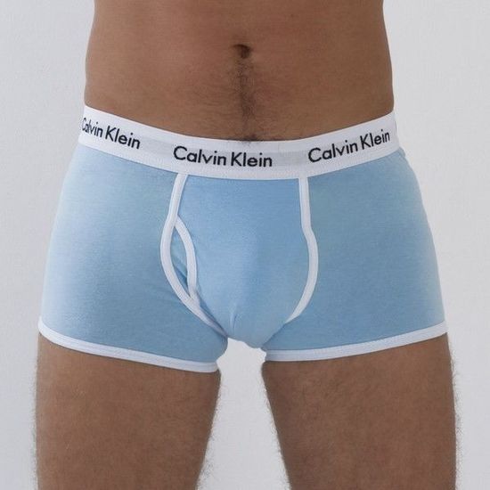 Мужские трусы боксеры светло-голубые с белой резинкой Calvin Klein 365 Blue White Trunks