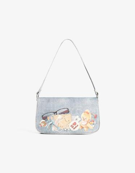 BERSHKA Сумка с принтом Monchhichi, синий