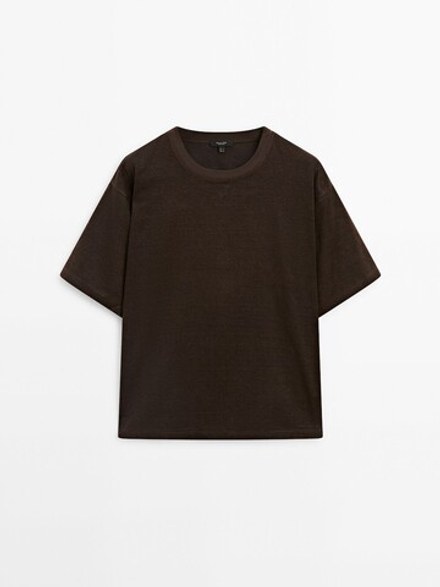 Massimo Dutti Футболка с короткими рукавами, коричневый