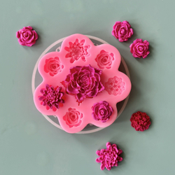 Молд силиконовый для флористики "Семицветик. Маленькие розочки" / Форма для лепки мелких цветочков и бутонов / молд для мыла, воска и полимерной глины