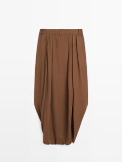Massimo Dutti Струящаяся плиссированная юбка-шорты, светло-коричневый