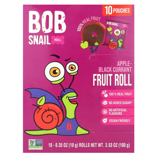 Bob Snail, Fruit Rolls, яблоко и черная смородина, 10 пакетиков по 10 г (0,35 унции)