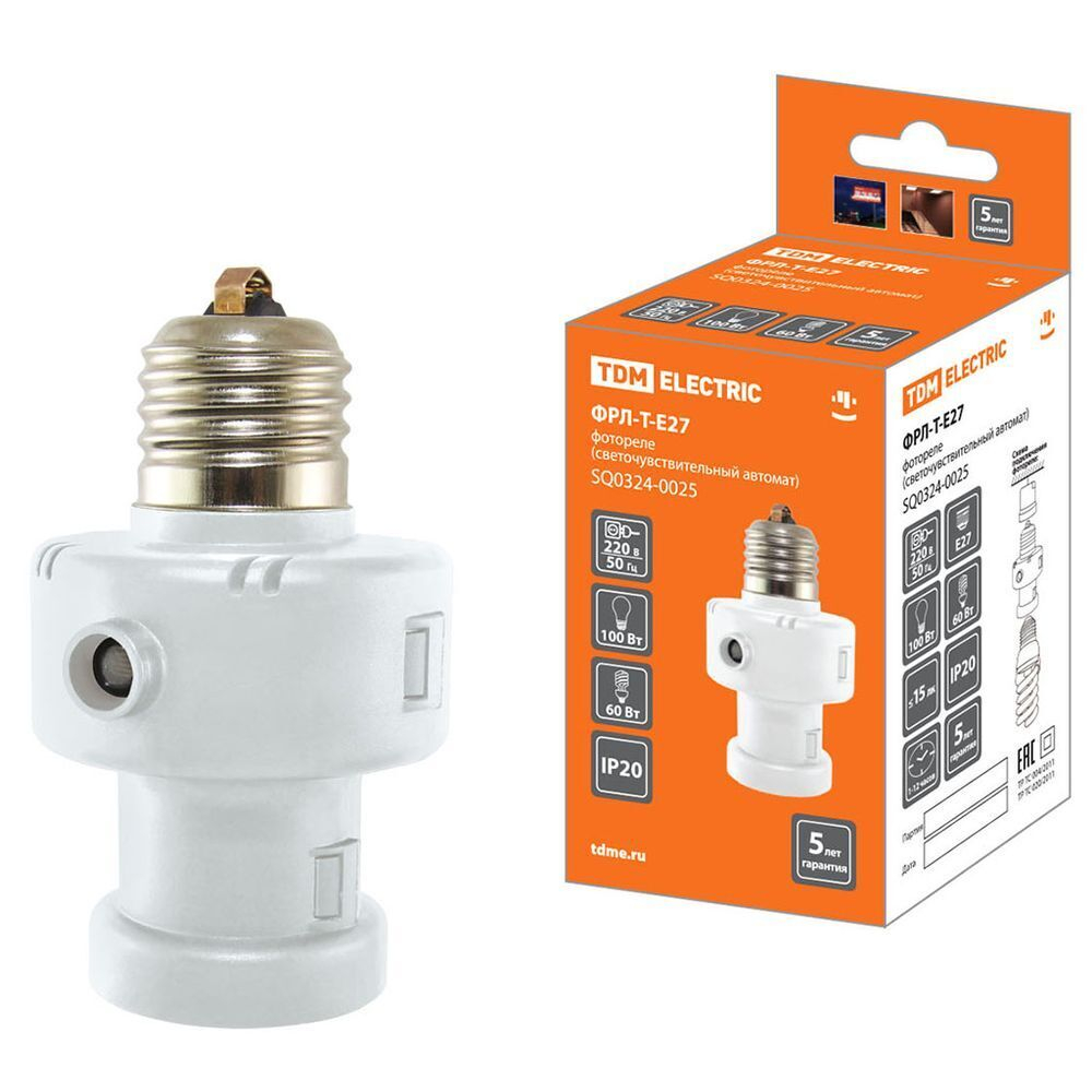 Фотореле 100 Вт, 15 лк, с таймером, TDM, ФРЛ-Т-Е27, SQ0324-0025
