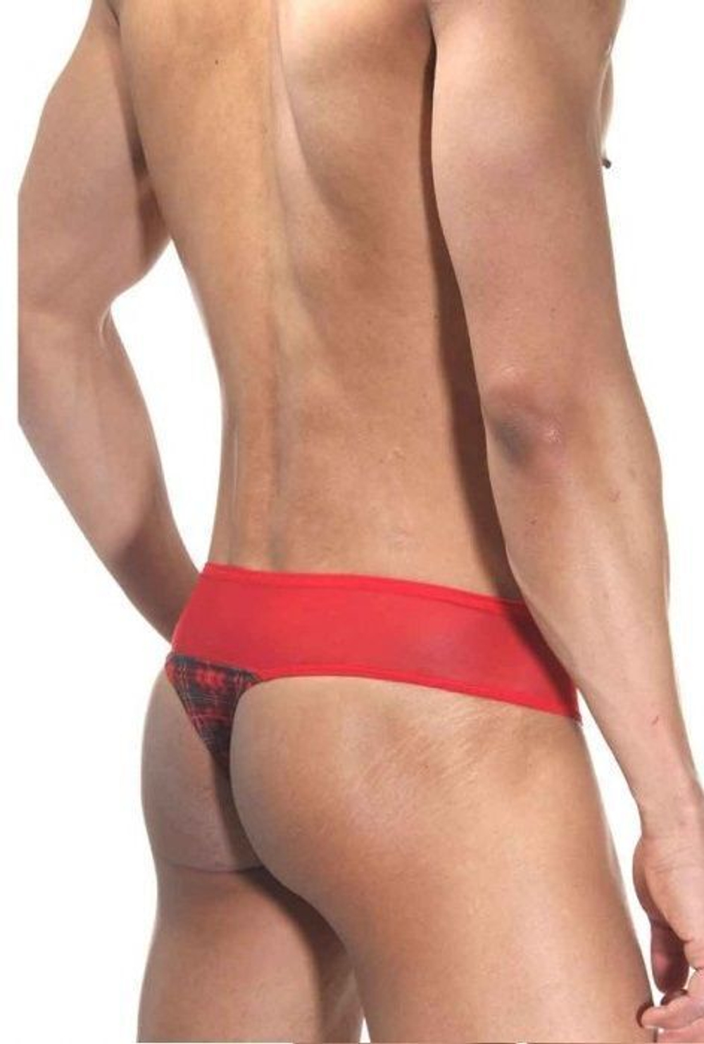 Мужские трусы-тонги с нижней частью в клетку (Размер: L-XL) (Цвет: красный)