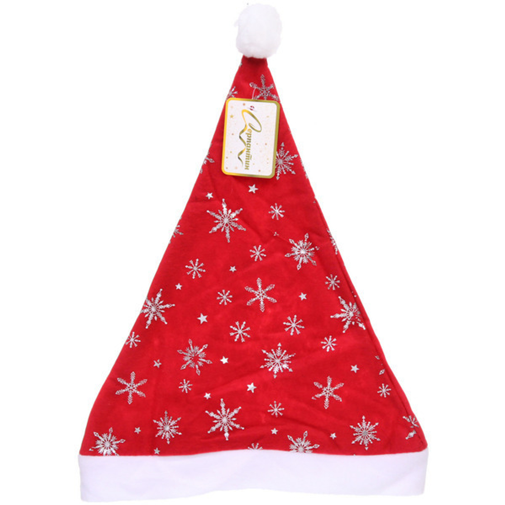 Колпак новогодний «Новогодние снежинки», красный