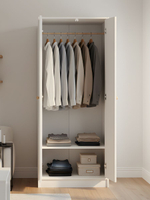 Шкаф 74х45х170, Марм, распашной для одежды, детский, двухдверный, с деревянной штангой, массив сосны, белый, Dipriz