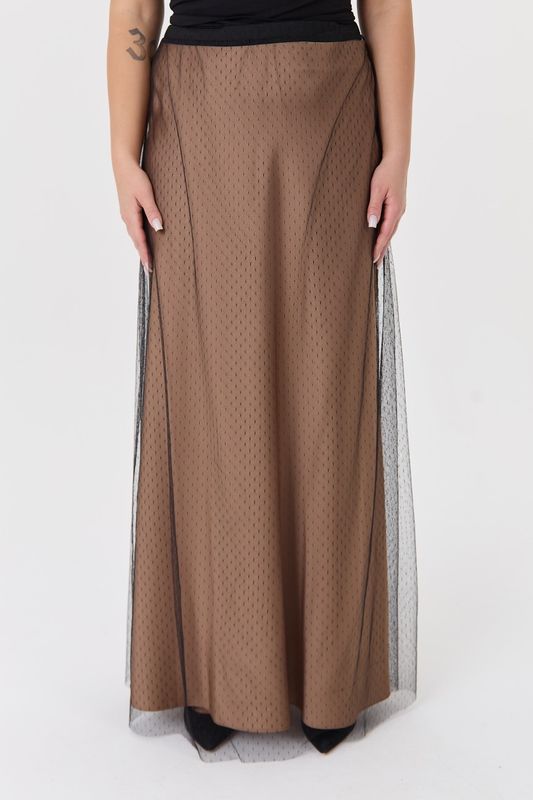 Юбка макси из сетки в мушку, черный