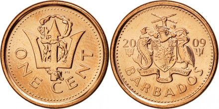 Барбадос 1 цент, 2007 - 2012 Королева Елизавета II XF