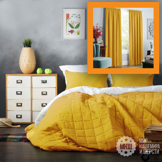 Готовые шторы и покрывало в комплекте СОФТТ (арт. BL10-021-21) - желтый
